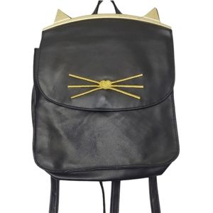 Mini Black Cat Faux Leather with Gold Metal Cat Ears Backpack